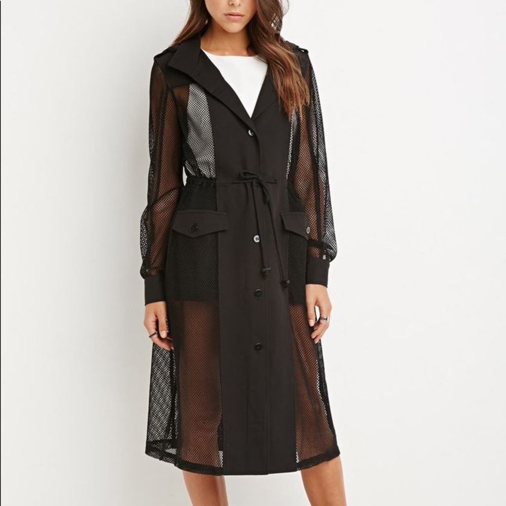 Forever 21 | Black Mesh Trench Coat